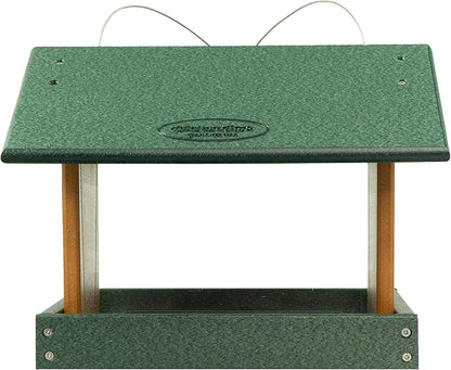 DutchCrafters Poly Hanging Hopper Bird Feeder, Large Hanging Bird Feeder for Outside, Outdoors - Amish American Made (Turf Green & Cedar)
