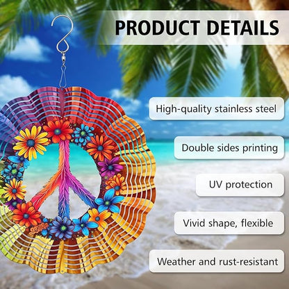 Peace Flower Wind Spinner, Peace Flower Wind Spinner Hanging for Yard and Garden, Unique Gift Wind Spinner, 3D Hanging Wind Spinner Outdoor