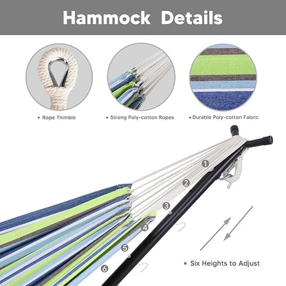 SUNCREAT 2-in-1 Convertible Backyard Fabric Hammock with Stand, Large Hammocks for Outside, Patent Pending, Light Green Stripes