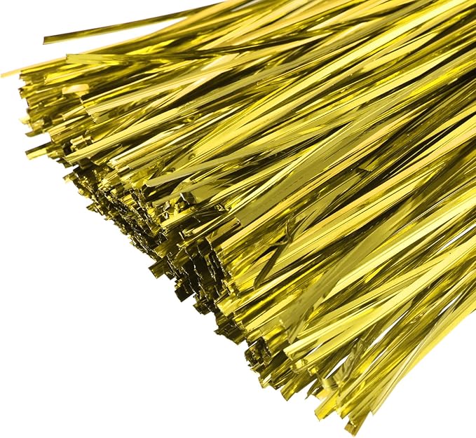 MECCANIXITY Foil Twist Ties 3" 8cm Metallic Plastic Closure Tie for Tying Bread, Candy, Cookies, Gift Bags Arts Crafts Ties Gold Tone Pack of 750