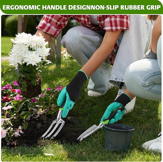 JMOO Garden Tools, 8-Piece Garden Tool Set with Non-Slip Ergonomic Handles, Lightweight Aluminum Alloy Rust-Proof Durable Gardening Hand Tools, Ideal Gardening Tools Gifts for Women and Men