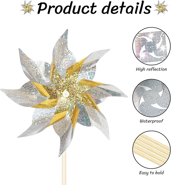 10 Pack Reflective Pinwheels for Yard and Garden,Wind Spinners Outdoor Bird Scare Devices,Sparkly Windmills for Garden Decor Scare Birds Away,Yard Wind Spinners for Outside Patio