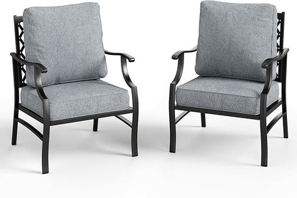 Patio Chairs Set of 2, High Back Outdoor Patio Metal Leg Chairs with 5.75" Thick Cushions for Bistro Balcony Porch Deck and Yard, Grey