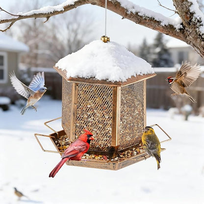 Bird Feeders for Outdoors, 3LB Capacity Metal Bird Feeder Wild Birdfeeders Outside Hanging, Vintage Bronze Rust-Resistant Birdfeeder for Garden Yard Balcony Decor, Easy Fill