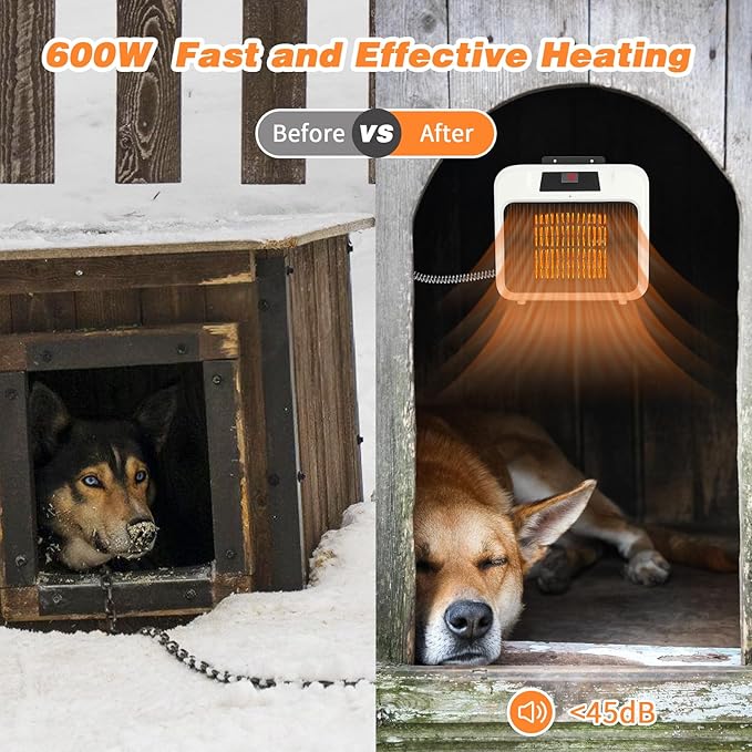 Rypet Large Dog House Heater with Thermostat, 300W/600W Safe Heater for Dog House Outdoor with 6 Ft Anti Chew Cord, Wall Mounted Dog Kennel Heated Electric Warmer for Most Dog Houses