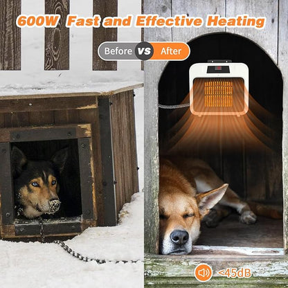 Rypet Large Dog House Heater with Thermostat, 300W/600W Safe Heater for Dog House Outdoor with 6 Ft Anti Chew Cord, Wall Mounted Dog Kennel Heated Electric Warmer for Most Dog Houses