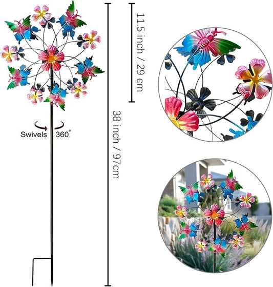 38" Double Blade Butterfly Wind Spinners Outdoor, Colorful Butterflies Kinetic Outdoor Decor for Patio, Lawn & Garden Decor