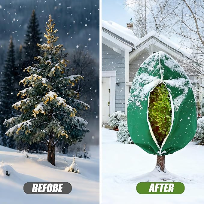 5Pcs Plant Frost Protection Covers 47.2x70.9 Inches – Reusable Breathable Freeze Blankets with Drawstring, Waterproof Non-Woven Fabric Frost Cloth for Winter Plant, Shrub, Tree, and Garden Protection