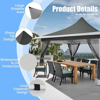 COBIZI 12x12 Pop up Gazebo on Clearance with Mosquito Netting,Waterproof Roof & Sandbags,Outdoor Canopy Tent with 4 Ropes,8 Stakes&Carrying Bag,Portable Patio Gazebo for Garden,Backyard&Lawn,Darkgrey