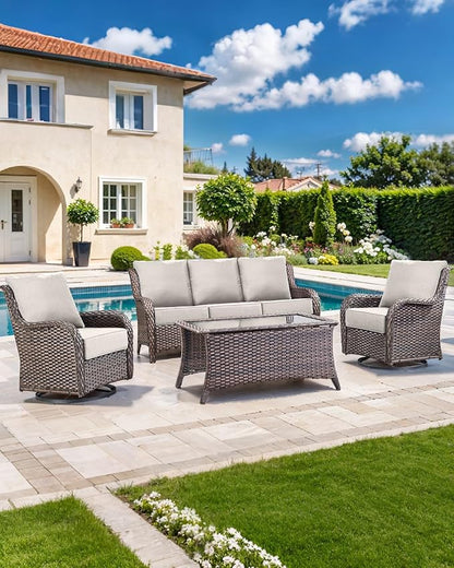 Luxury 22x24/22x25 6-Inch Patio Couch Cushions Set of 3 - Memory Foam Deep Seat Water-Resistant Patio Cushion for Lawn Dining Rocking Swivel Chairs Loveseat 3-Seater Sectional Sofa - Beige