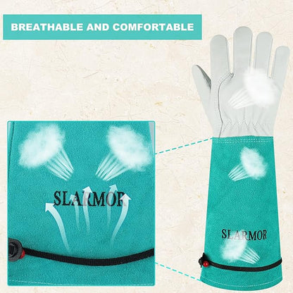 Long Gardening-Gloves Women/Men - Thorn proof Rose Pruning Heavy Duty Gauntlet (X-Small, Green)