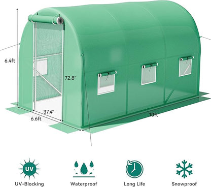 YITAHOME10'x7'x7' Greenhouses Large Walk-in Green House Heavy Duty Tunnel Green Houses Outdoor Portable Plant Gardening Upgraded Galvanized Steel Frame Zipper Doors 5 Crossbars Garden