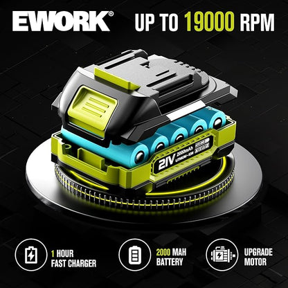 EWORK Small Leaf Blower Cordless 21V Powerful 200 MPH Mini Electric Leaf Blower with Battery and Fast Charger, Lightweight Leaf Blowers for for Lawn Care, Patio, Blowing Leaves