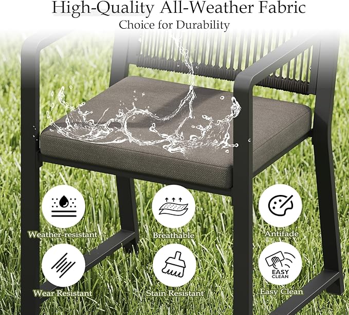 Aluminum Outdoor Patio Dining Chairs -Imitation Rope Vine Chair Ergonomic Backrest Design Detachable Seat Cushion Soft and Breathable Garden/Porch, Black 2Pcs