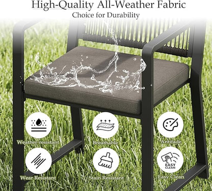 Aluminum Outdoor Patio Dining Chairs -Imitation Rope Vine Chair Ergonomic Backrest Design Detachable Seat Cushion Soft and Breathable Garden/Porch, Black 2Pcs