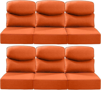 Luxury 24x24x6 Inch Smile Patio Cushions for Outdoor Furniture Set of 6 - Thick Back & Deep Seat Outside Replacement Chair Pillows for Rattan Metal Glider Loveseat Sectional Sofa - Orange