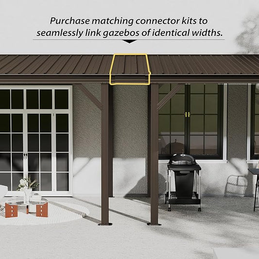 Gazebo Connector Kit - for 8ft Width Wall Mounted Gazebos, Durable Steel Expansion Linker, Rustproof & Easy Assembly for 8'x8' and 8'x10' Lean to Gazebos - Brown