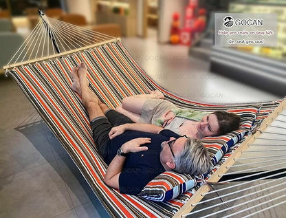 Quilted Fabric Double Hammock Won't flip with Stand and Spreader Bars,Safer and Sturdier,Quality Hammocks for Outdoor Indoor Patio Yard Two Sided Dual use red/Blue