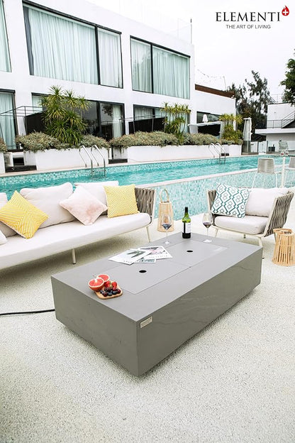Elementi+ | Bundle Meteora Gas Fire Pit Cast Concrete 56" Rectangular Fire Table, Outdoor Fire Pit Electronic Ignition | Canvas Cover, Fire Glass and Burner Lid Included | Light Gray | Natural Gas