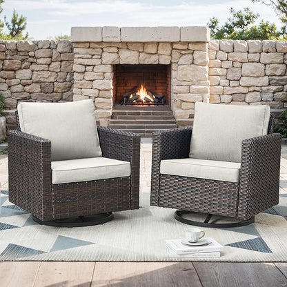 Outdoor Patio Swivel Rocker Chairs - Single Wicker Patio Swivel Rocking Chair with Waterproof Wicker,Comfortable Cushions and Sturdy Metal Frame for Outside Porch Deck Backyardd(Brown/Beige/1PC)