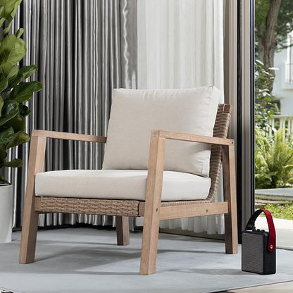 IDZO Olivier Premium Eucalyptus Outdoor Club Chairs Set of 2, 400lbs Heavy Duty Patio Furniture Set, Ergonomic Slanted Backrest Design, 4.5in Thick Cushion, Wood Wicker Silver Gray