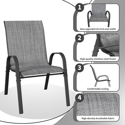 Patio Dining Chairs Set of 4, Stackable Dining Chairs High Back, Breathable Seat Fabric and Alloy Steel Frame for Backyard, Porch, Garden, Sunroom (Grey)