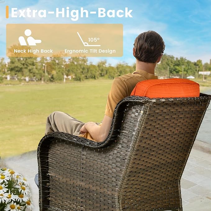 HOOOWOOO Patio Furniture Set,5 Piece Outdoor Furniture Set,Wicker Patio Conversation Couch Chairs Ottoman Set,Orange Red