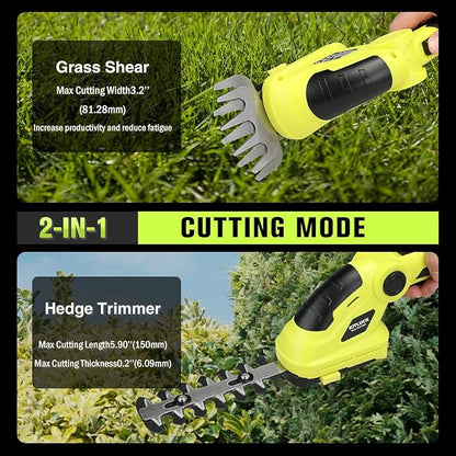 KITLUCK 8V Cordless 2-in-1 Grass Shear & Hedge Trimmer,Handheld Electric Grass Trimmer Hedge Shears/Grass Cutter Rechargeable,2000mAh Battery for Yard, Garden, Lawn Care