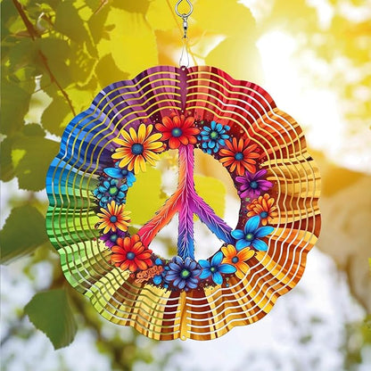 Peace Flower Wind Spinner, Peace Flower Wind Spinner Hanging for Yard and Garden, Unique Gift Wind Spinner, 3D Hanging Wind Spinner Outdoor