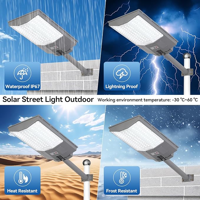 7500W Solar Street Lights Outdoor, 450000LM 7000K Solar Parking Lot Lights Dusk to Dawn 30000mAh IP67 Waterproof Pole Security Flood Lamps with Motion Sensor and Remote for Yard, Garage, Driveway