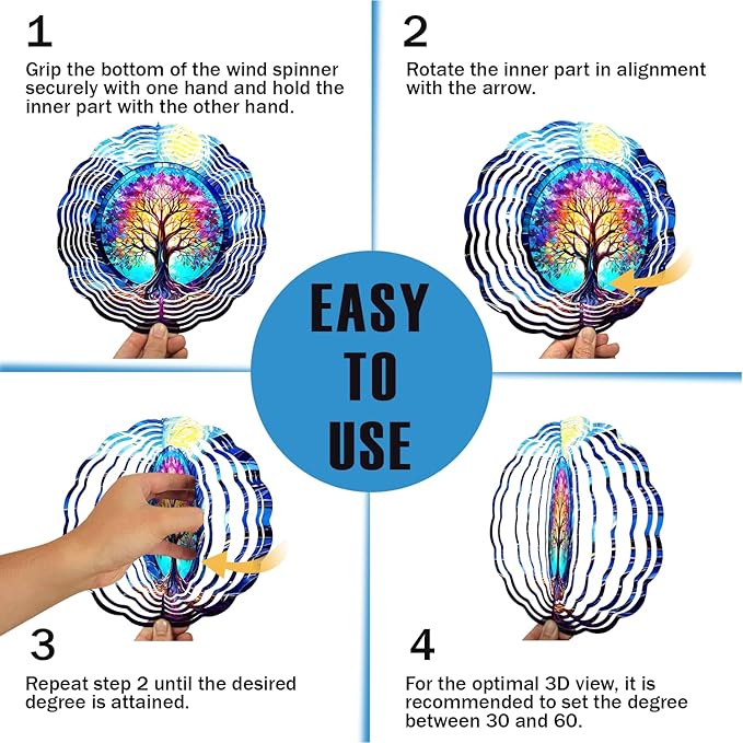 Tree of Life Wind Spinner, 3D Hanging Stainless Steel Garden Spinner, Wind Spinner Hanging for Outdoor & Indoor Décor, Unique Gifts for Yard Garden Decoration or Patio Décor (Tree of Life)