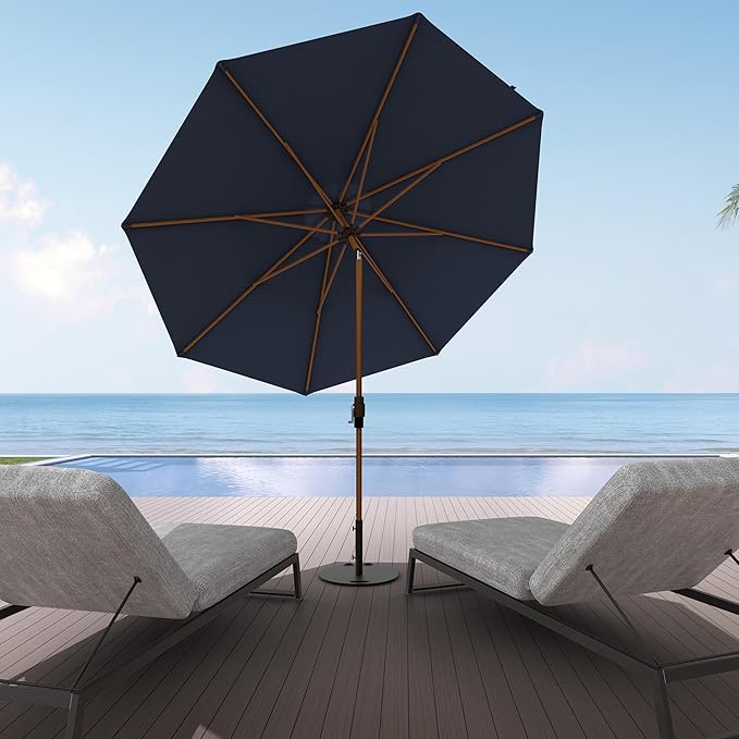 Midtown Umbrellas Sunbrella Umbrella Outdoor Patio Umbrella 2-8 Feet in Canvas Navy Acrylic Fabric - Auto-Tilt Aluminum Frame For Backyard Umbrella, Deck Umbrella & Porch Umbrella - Wooden Pole