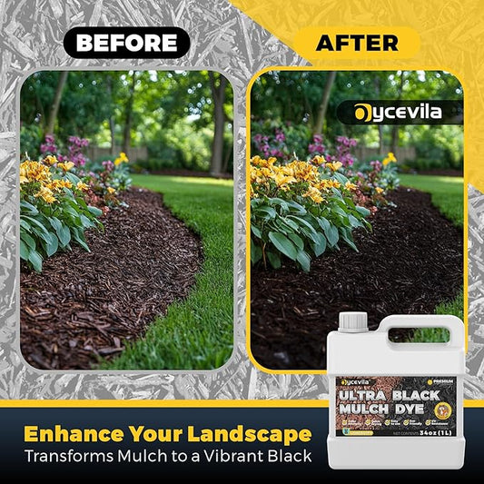 32oz Concentrated Ultra Black Mulch Dye with Gloves, Liquid Rubber Dye Spray Covers up to 3,600 Sq. Ft, Long-Lasting Finish Black Bark Paint for Mulch Restoration and Enhancement Landscaping