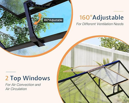 Jocisland 8x10x7 FT Polycarbonate Greenhouses for Outdoors, 2 Top-Opening Windows, 2 Swing Doors, Aluminum Walk-in Heavy Duty for Outdoor Use, Backyard Garden, Black