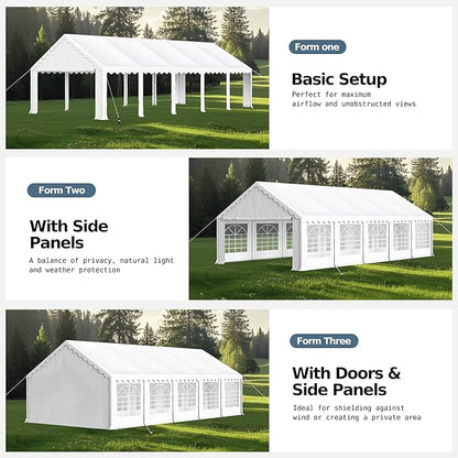 MFSTUDIO 16x32 Party Tents, Outdoor Heavy Duty Tents for Parties with Removable Sidewalls, Canopy Events Tent Shelter for Outdoor Wedding Birthday Backyard, White