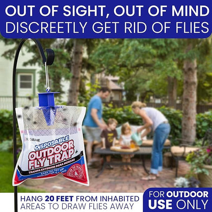 Fly Traps Outdoor Fly Trap for Patio. 12 Non-Toxic Pre-Baited Flies Bags Outdoor Disposable. Hanging Bug Catchers for All Filth Flies Killer for Outside Bug Control in Yard Horse Ranch Trash Can