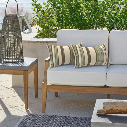 LVTXIII Outdoor Lumbar Pillow Covers 12"x20", Covers ONLY, 2 Pack 30x50cm Lumbar Cushion Cover with White Piping for Home Patio Garden Sofa Bench, Stripe Onyx
