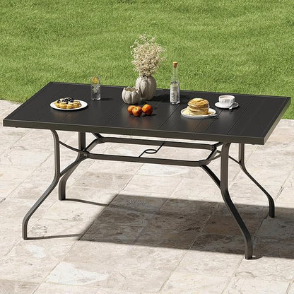 Soohow Outdoor Dining Table 60"x35", Rectangle Patio Dining Table with 1.57" Umbrella Hole, Outdoor Metal Furniture for Patio, Graden, Backyard and Poolside, Weather-Resistant