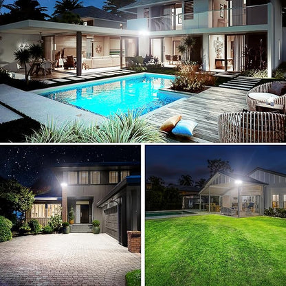 Olafus 130W Flood Lights Outdoor, 13000LM Super Bright LED Flood Light, IP65 Waterprooof Outdoor Flood Light Fixture, 3 Adjustable Heads, 6500K Exterior Security Lights for Yard, Garage, Black