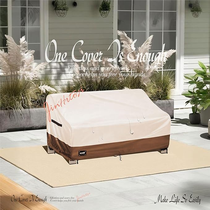 2-Seater Outdoor Couch Cover,58" Wx32 Dx31 H Inches Patio Loveseat Cover,100% Waterproof Heavy Duty Patio Sofa Covers,Patio Furniture Covers,Beige&Brown