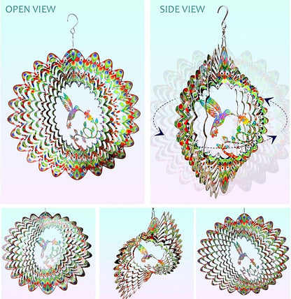 Hummingbird Wind Spinner for Yard and Garden,12in 3D Wind Spinner Hummingbird Gift for Women/Mother/Father/Men,Hanging Bird Wind Catchers Kinetic Yard Art Ornaments Outdoor Wind Sculptures