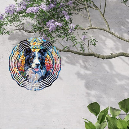 Border Collie Wind Spinner Pet Dog Memorial Gifts 3D Aluminum Metal Kinetic Hanging Wind Sculpture Spinners for Yard and Garden Indoor Outdoor Window Garden Decoration 8 Inch (Border Collie 1)