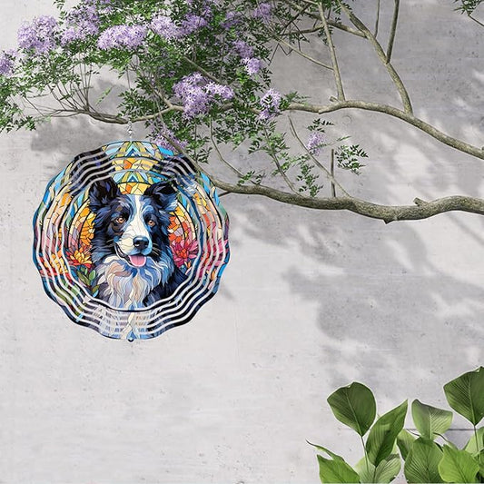 Border Collie Wind Spinner Pet Dog Memorial Gifts 3D Aluminum Metal Kinetic Hanging Wind Sculpture Spinners for Yard and Garden Indoor Outdoor Window Garden Decoration 8 Inch (Border Collie 1)