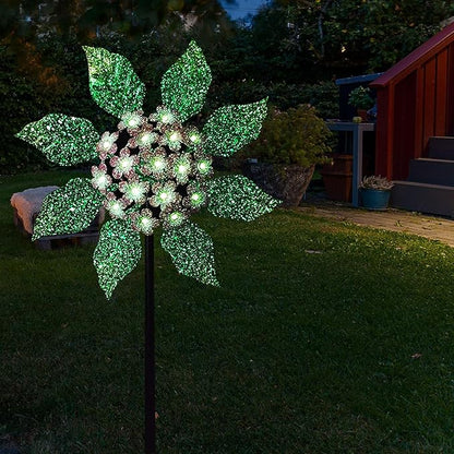Solar Glow Garden Wind Spinner Outdoor, 13" W Flower Metal Wind Spinner & Sculptures with Fluorescent Coating, Kinetic Windmill for Yard Lawn Patio Decor, Pink