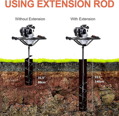 DC HOUSE 52cc 1800W Gas Powered Earth Auger EPA Certified Post Hole Digger, with 4 Drill Bits 4" 6" 8" 12" and 3 Extension Rods 8" 12" 20", Mixing Ratio 30:1, for Fence, Farmland and Garden