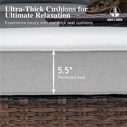 HERA'S HOUSE Outdoor Deck Furniture, High Back Wicker Patio Swivel Chairs with Rattan Table for Porch Balcony Lawn Garden, Grey