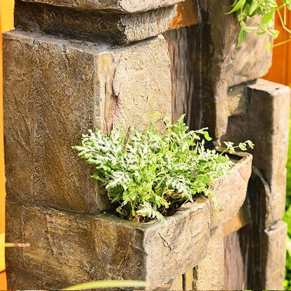Garden Outdoor Water Fountain, 56.3" H 3-Tiered Imitation Rock Waterfall Fountain with LED Lights and Pumps for Garden, Patio, Backyard, Deck, Porch and Home Art Decor