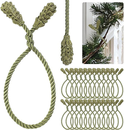 Shappy 24 Pieces Christmas Garland Banister Ties Christmas Decorative Reusable and Flexible Twist Ties for Garland, Banister Home Decoration (Olive Green)