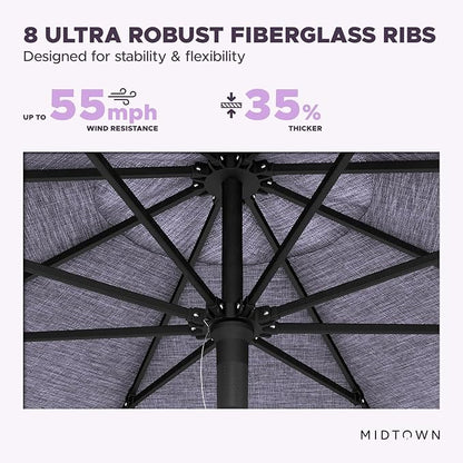 Midtown Umbrellas Push and Pop 9 Feet Outdoor Umbrella, Purple Texture Polyester Fabric - Fiberglass Ribs Deck Patio Umbrella, Backyard Umbrella, Garden Umbrella & Pool Umbrella - Black Pole