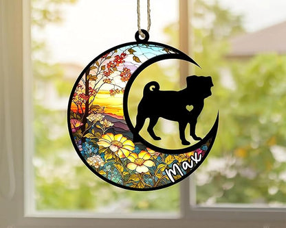 Personalized Dog Memorial, Custom Name Pug Dog Christmas Ornament with Name, Custom Breeds, Pet Loss Light Catcher, Gifts for Lovers Loss of Pet Sympathy on Mothers Day Christmas